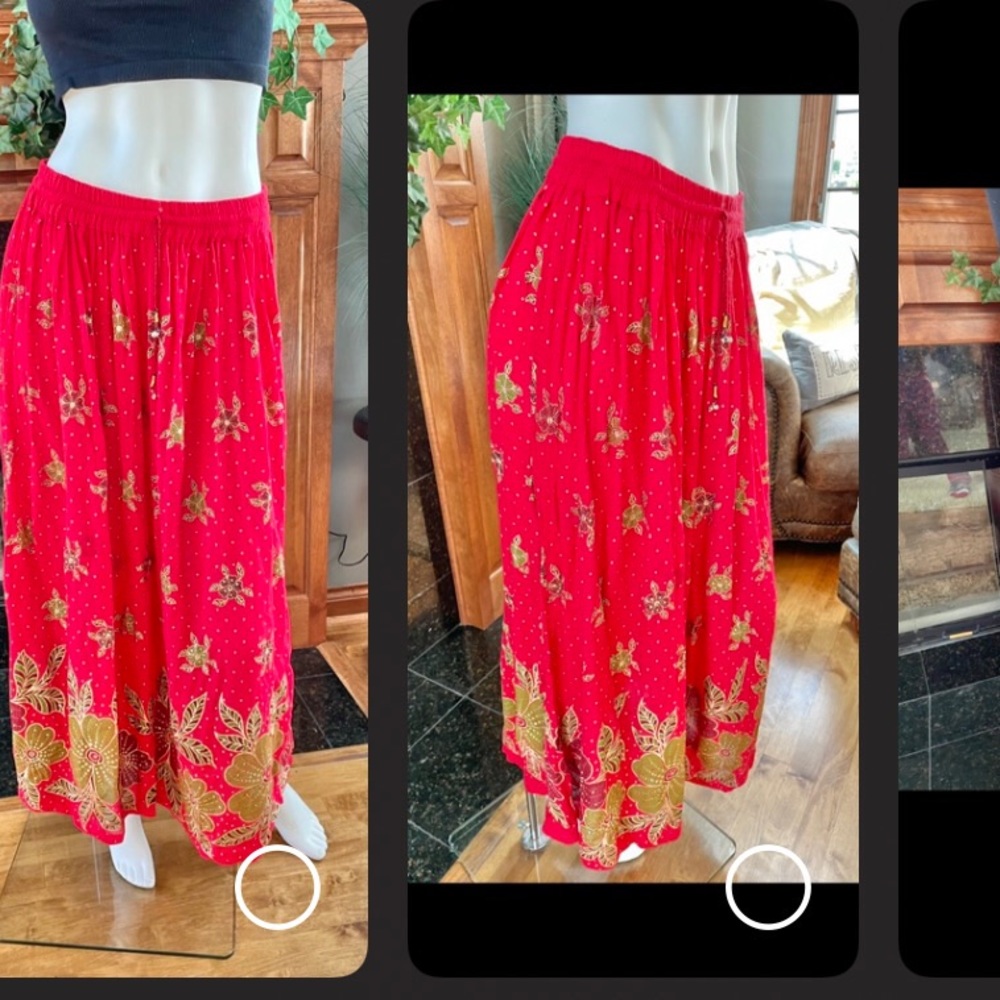 New with tags BOHEMIAN STYLE LONG SKIRT RED w/Gold. flowers and design on bottom